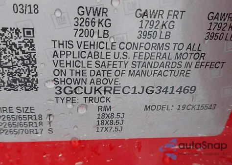 2018 Chevrolet Silverado 1500 2Lt z USA, uszkodzony, nr VIN 3GCUKREC1JG341469